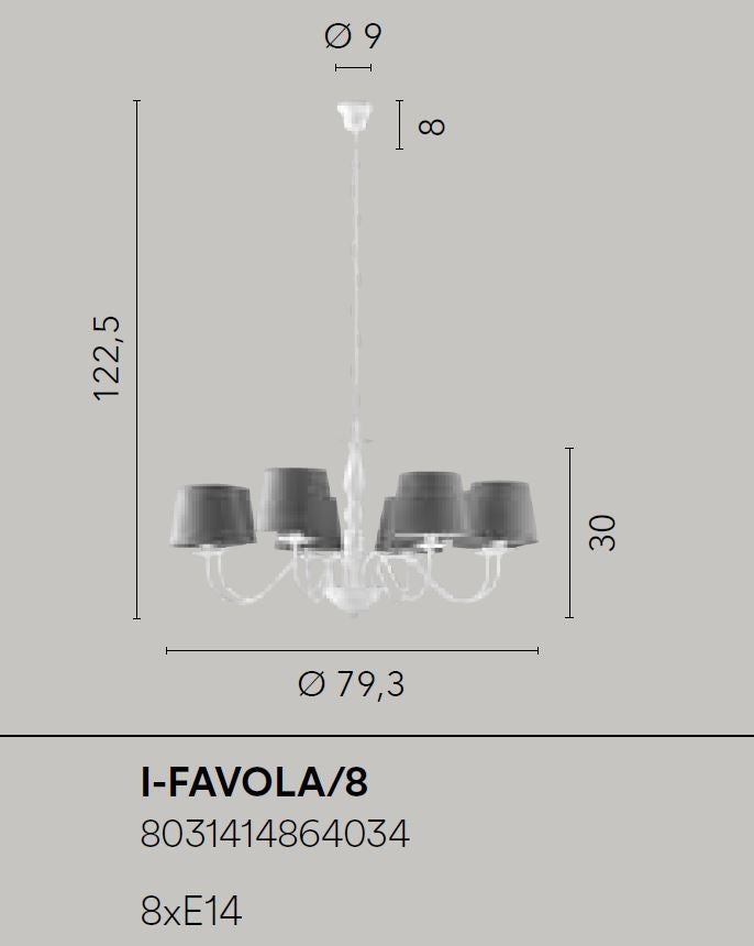 Sospensione 8 luci metallo bianco paralumi tessuto grigio 8XE14 non incl. FAVOLA Sospensione 8 luci metallo bianco paralumi tessuto grigio 8XE14 non incl. FAVOLA